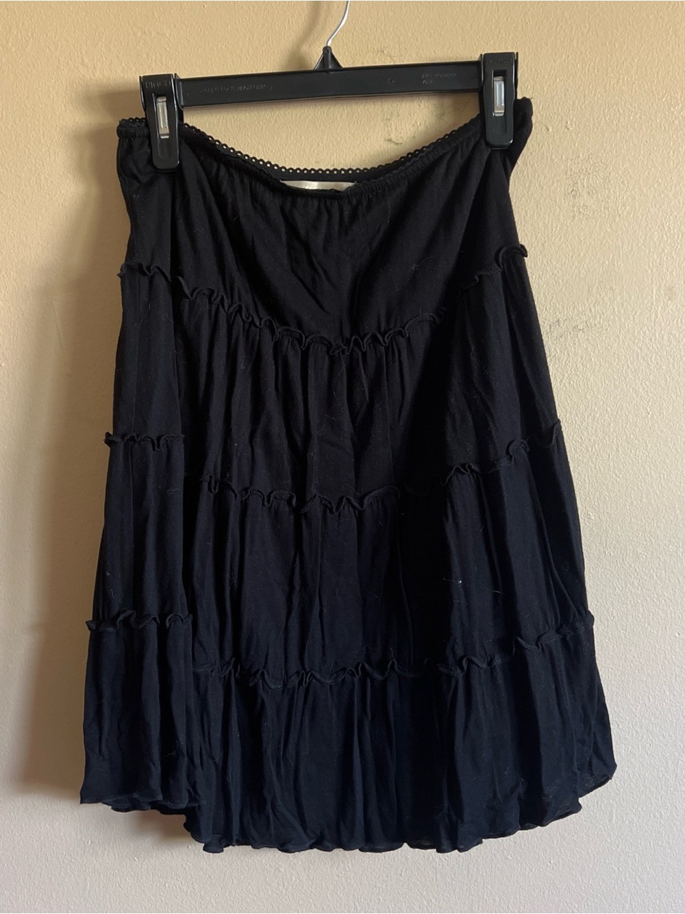 Old Navy Vintage Black Whimsy Goth Fairy Core Midi Tier Skirt Lace Trim Size S